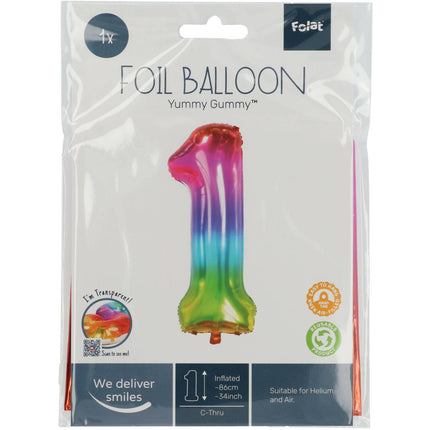 Palloncino in foil Figura 1 Arcobaleno XL 81cm vuoto