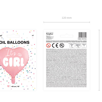 Palloncino ad elio Cuore It's A Girl vuoto 45 cm