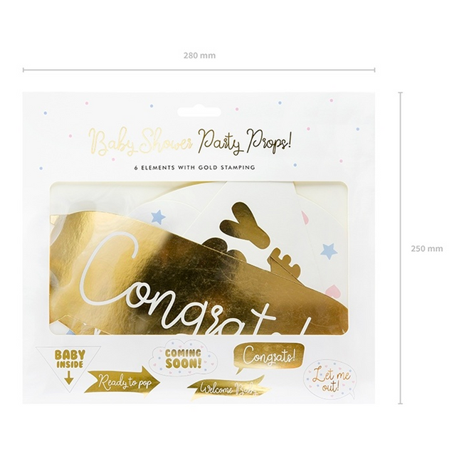 Oggetti di scena Baby Shower Oro 6 pezzi