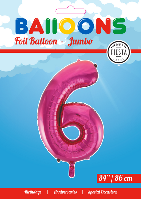 Palloncino Foil Figura 6 Fucsia XL 86cm vuoto