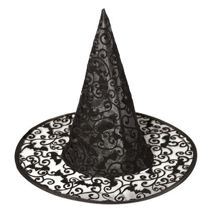 Cappello da strega di Halloween in pizzo nero