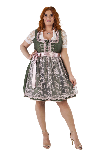 Abito Dirndl Bianco Verde Oktoberfest Donna 2 Pezzi