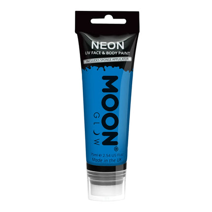 Moon Glow Neon UV Face Paint con applicatore a spugna Blu intenso 75ml