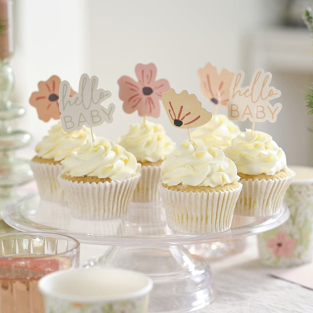 Toppers per cupcake Baby Shower Hello Baby 12 pezzi