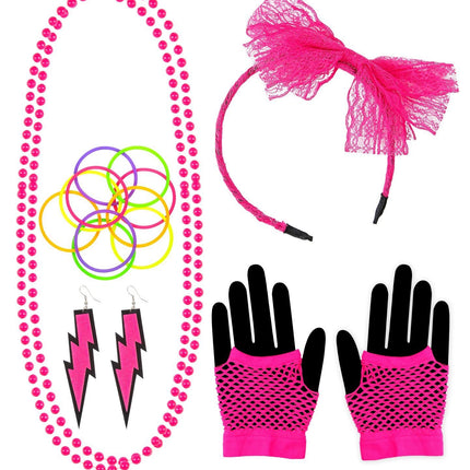 Set di accessori Neon 80S Rosa 5 pezzi