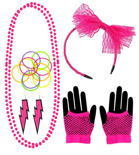 Set di accessori Neon 80S Rosa 5 pezzi