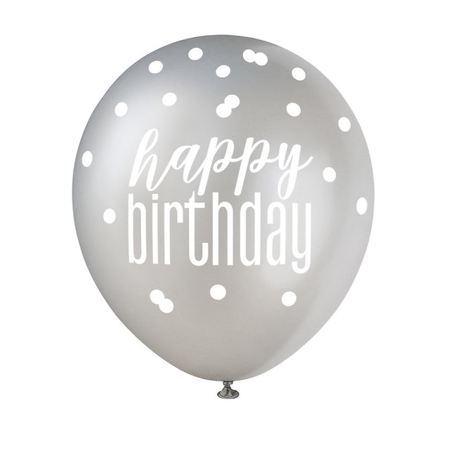 Palloncini di compleanno Happy Birthday Dots Black 30cm 6pcs