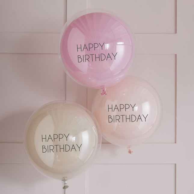 Palloncini rosa Happy Birthday a doppio strato 45cm 3pz