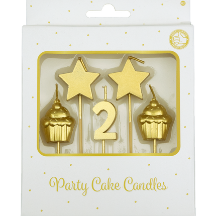 Candele 2 anni Cupcake Oro 17,5 cm