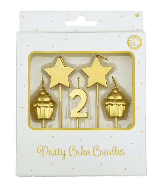 Candele 2 anni Cupcake Oro 17,5 cm