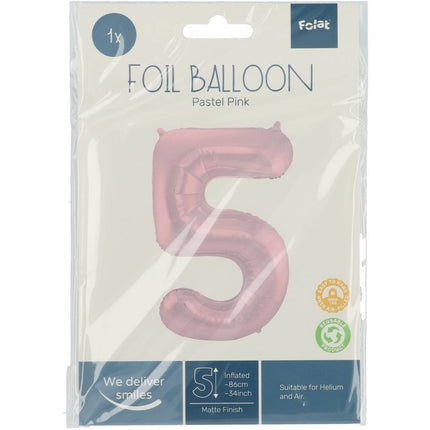 Palloncino Foil Figura 5 Rosa Pastello XL 86cm vuoto