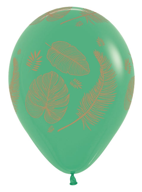 Palloncini Foglie Tropicali Mix Stampa Oro 30cm 25pz