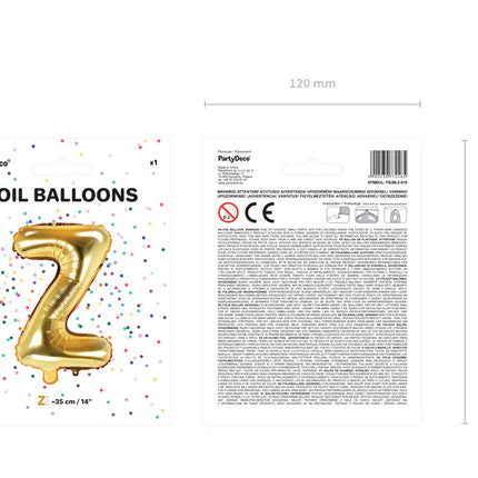 Palloncino in foil Lettera Z Oro Vuoto 35cm