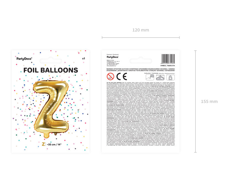 Palloncino in foil Lettera Z Oro Vuoto 35cm