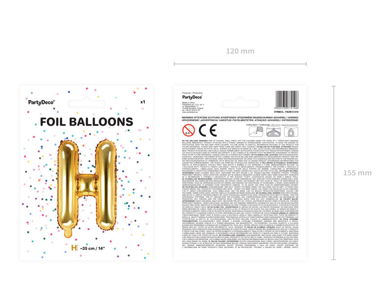 Palloncino in foil Lettera H Oro Vuoto 35cm