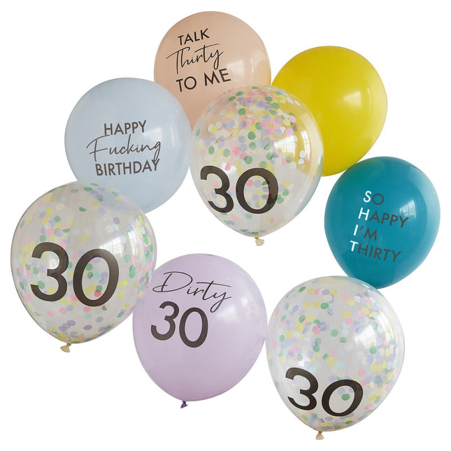 Set di palloncini colorati 30 anni 30 cm 8 pezzi