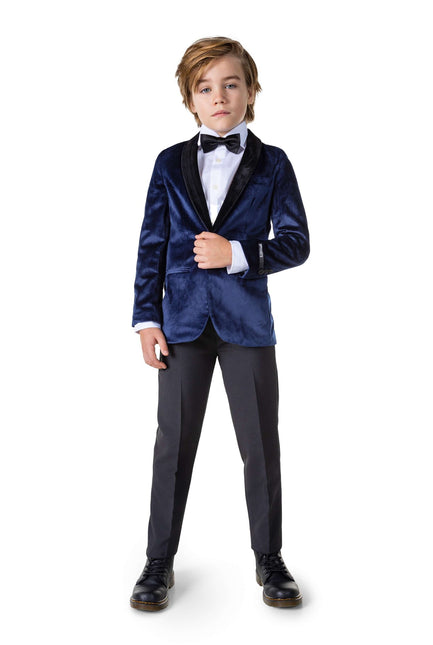 Blazer ragazzo in velluto blu scuro OppoSuits