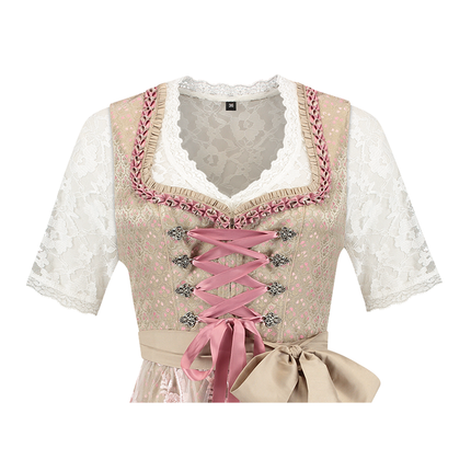 Abito Dirndl Oro Rosa Oktoberfest Donna 2 Pezzi