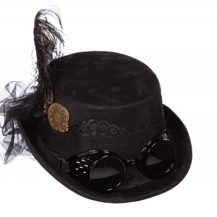 Cappello nero Steampunk con occhiali