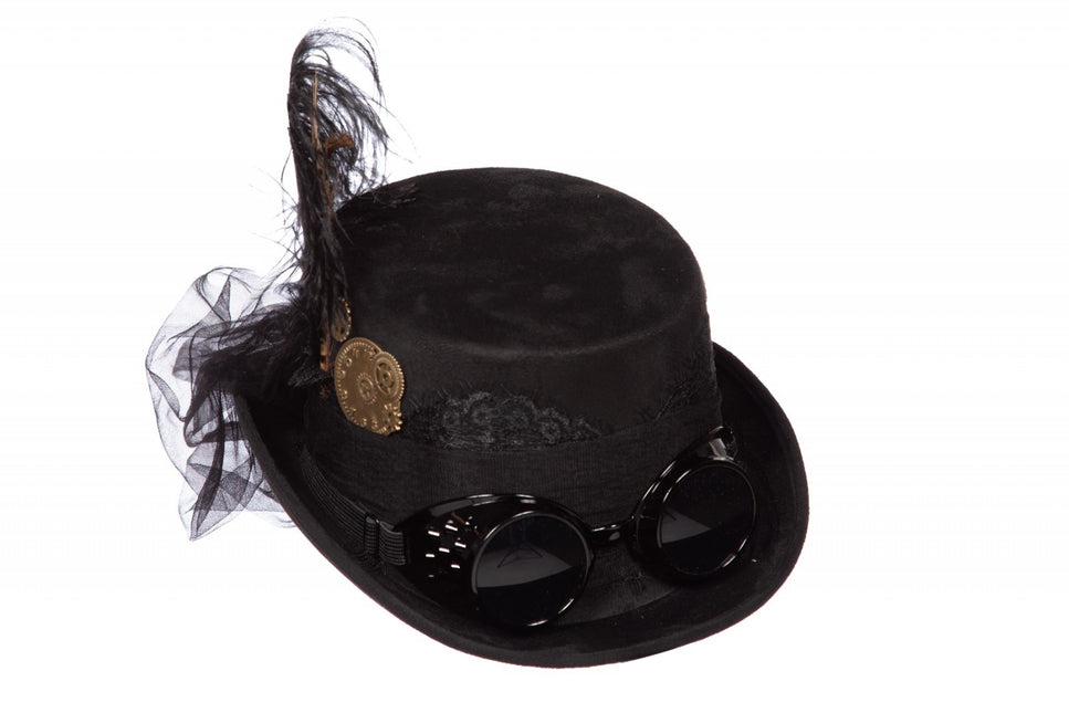 Cappello nero Steampunk con occhiali