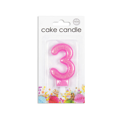 Candela 3 anni Rosa Glitter 7cm