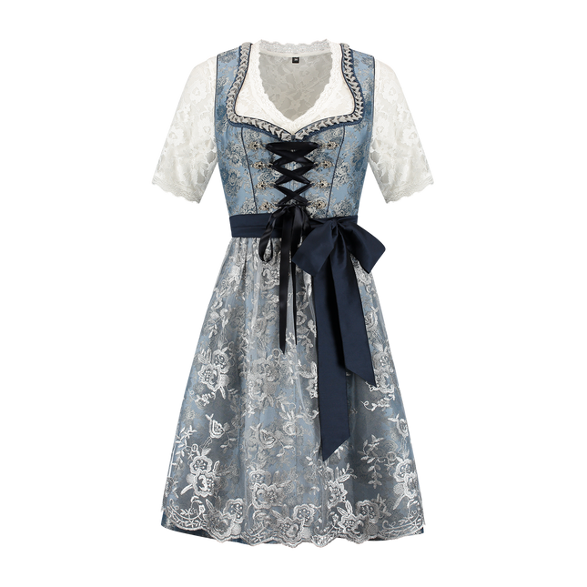 Dirndl 2-teilig, blau/grau Blumen