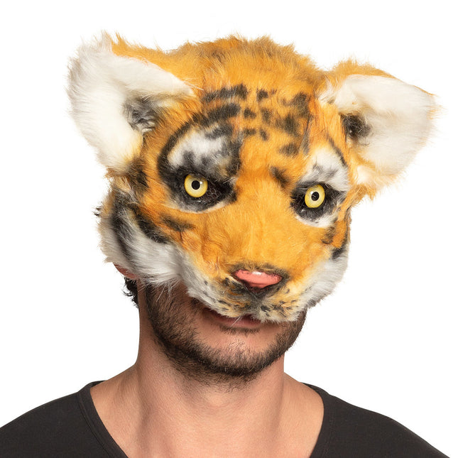 Mezza maschera di peluche di tigre