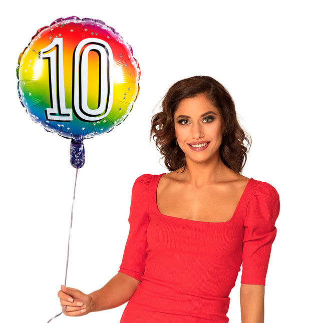 Palloncino numero arcobaleno 10 anni 45 cm