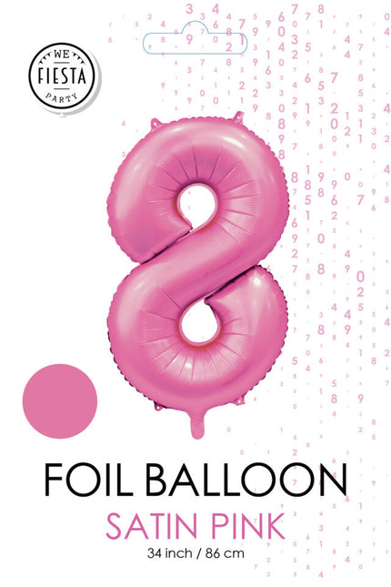 Palloncino rosa a forma di figura 8 anni lucido 86 cm