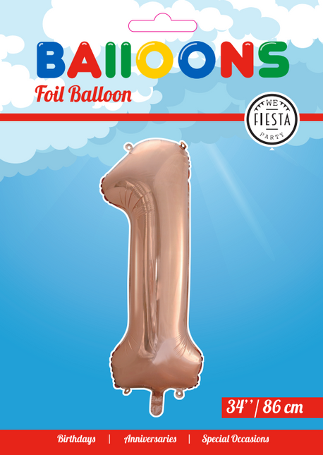 Pallone Foil Figura 1 Oro Rosa XL 86cm vuoto