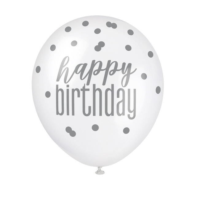 Palloncini di compleanno Happy Birthday Dots Black 30cm 6pcs