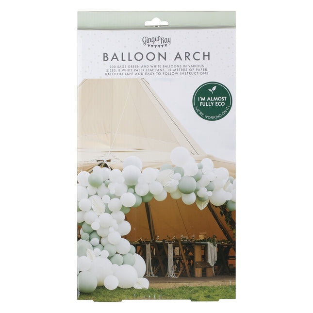 Arco di palloncini bianco verde salvia XL fai da te