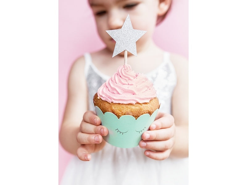 Cupcake Toppers Star Silver 6 pezzi