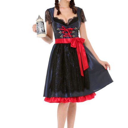 Abito Dirndl Oktoberfest Nero Rosso Fiocco