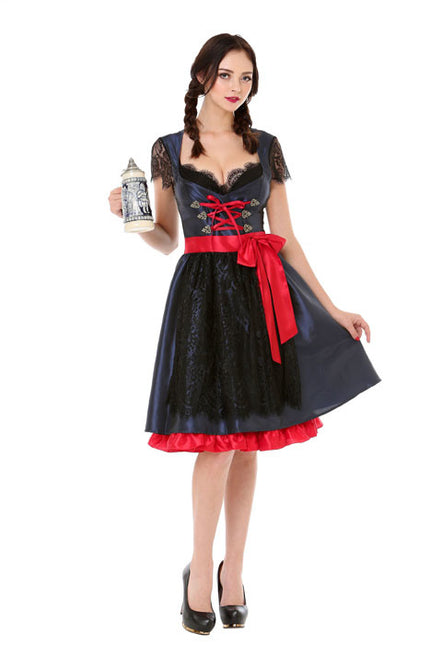 Abito Dirndl Oktoberfest Nero Rosso Fiocco