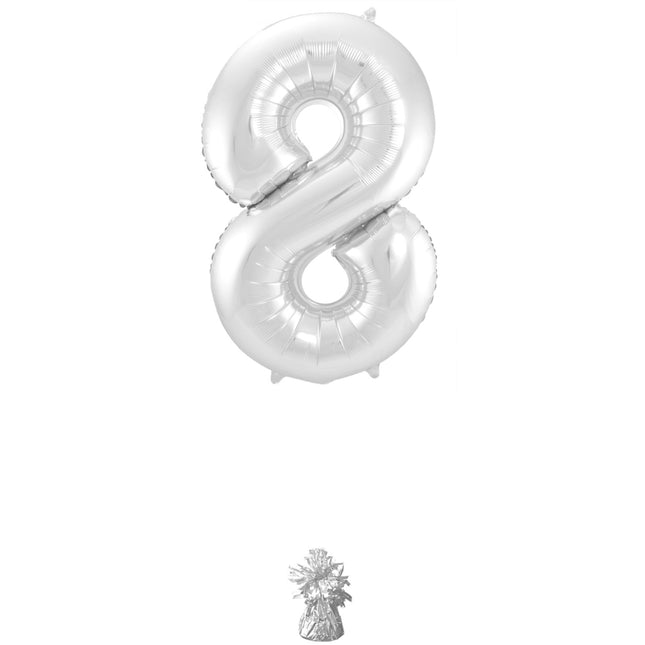 Palloncino Foil Figura 8 Argento Metallizzato XL 86cm vuoto