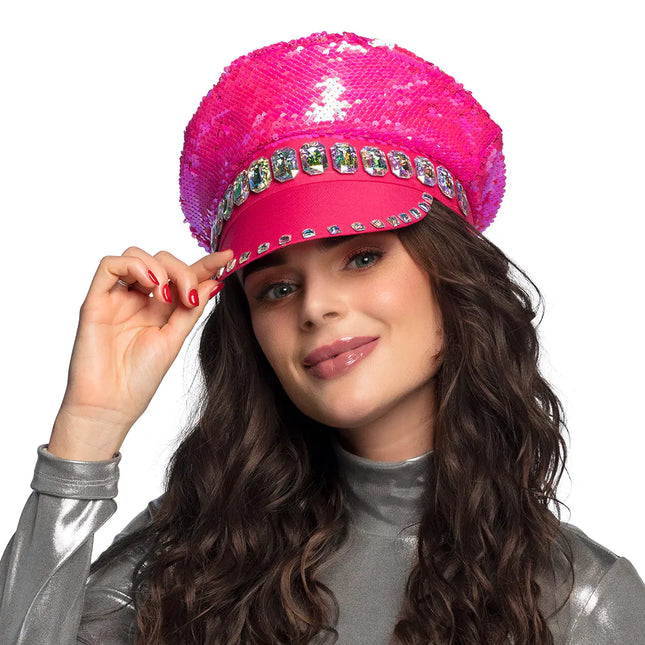 Cappellino rosa con paillettes reversibile