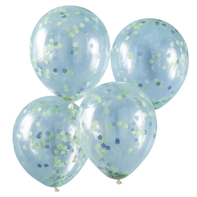 Palloncini con coriandoli blu/verdi da 30 cm 5 pezzi