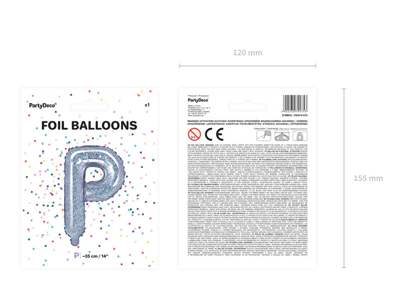 Palloncino in foil Lettera P Olografica Vuoto 35cm