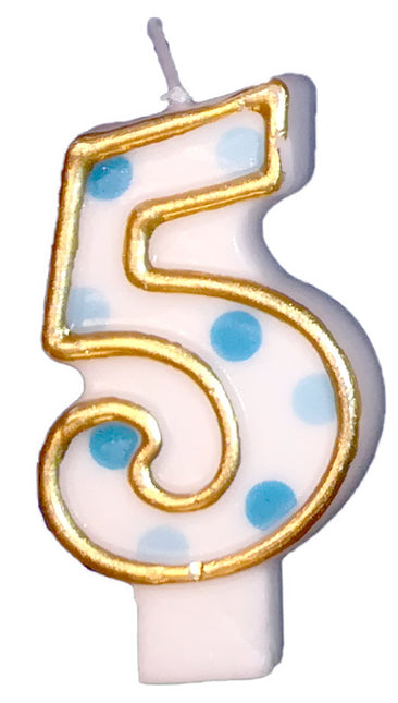 Candela 5 anni a pois blu 8,5 cm