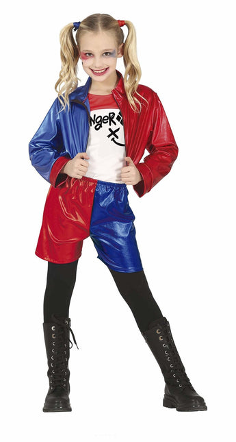 Harley Quinn Costume Halloween Ragazza Rosso Blu