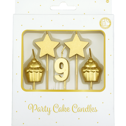 Candele 9 anni Cupcake Oro 17,5 cm