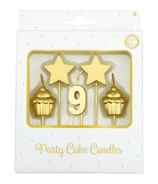 Candele 9 anni Cupcake Oro 17,5 cm