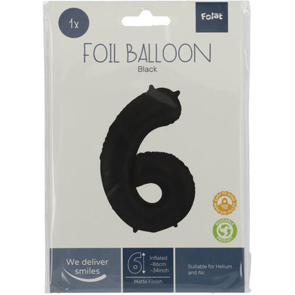 Pallone Foil Figura 6 Nero Opaco XL 86cm vuoto