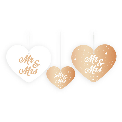 Mr, & Mrs, Set di decorazioni da appendere in oro rosa 5 pezzi