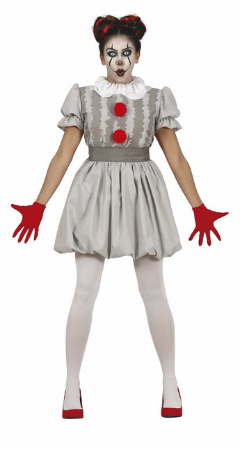 Costume di Halloween da clown horror da donna grigio