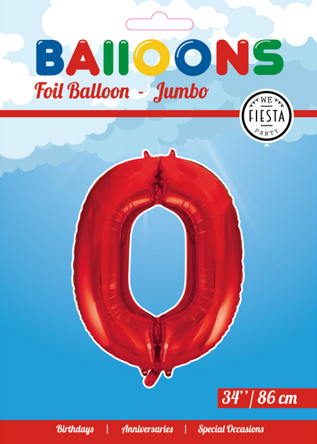 Palloncino Foil Figura 0 Rosso XL 86cm vuoto