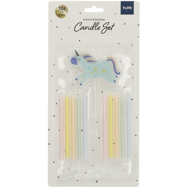 Candele Unicorno Arcobaleno 10cm 11pz