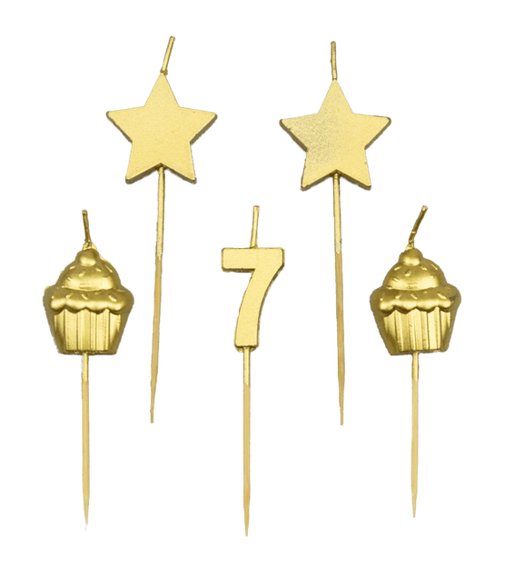 Candele 7 anni Cupcake Oro 17,5 cm