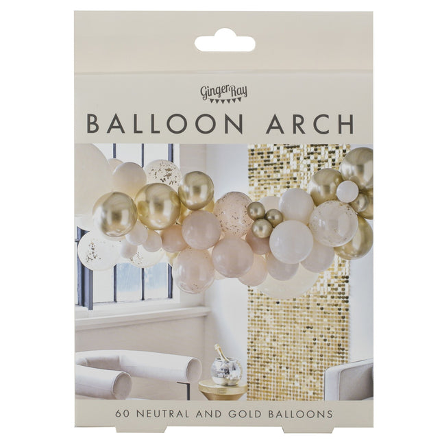 Arco di palloncini per feste neutre Arco di palloncini neutri e dorati da 60 pz con coriandoli dorati